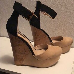 Black and Tan cork wedges